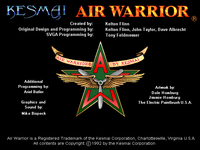 Air Warrior (DOS) screenshot: Credit screen