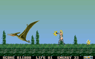 Entity (DOS) screenshot: Encounter with a huge (boss) Pterodactyl