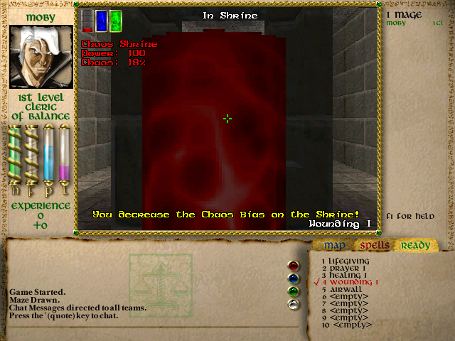 Rolemaster: Magestorm (Windows) screenshot: If an enemy stands next to a shrine, they drain it. No shrines and no Clerics mean no respawns.
