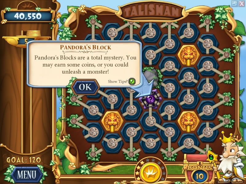 Talismania Deluxe (Windows) screenshot: Pandora's block provides a mystery tile when activated.