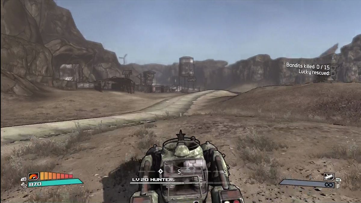 Borderlands (Xbox 360) screenshot: Vehicles can be spawned from garages.