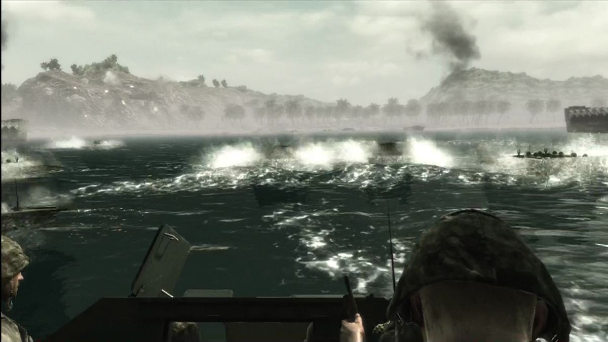 Call of Duty: World at War (Xbox 360) screenshot: Landing on Peleliu Island with the Marines.