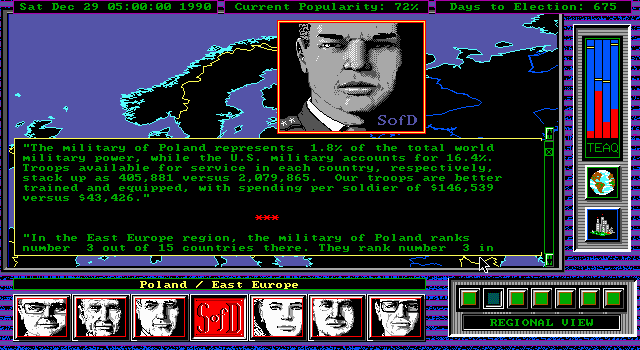 Shadow President (DOS) screenshot: Secretary of Defense