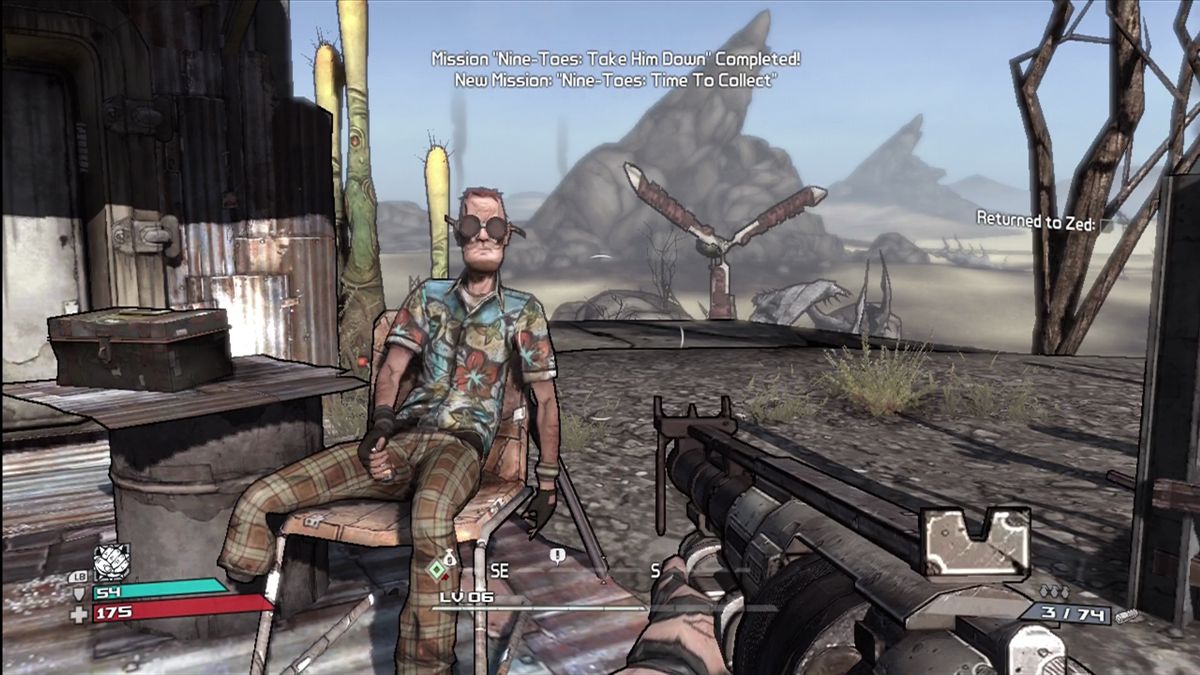 Borderlands (Xbox 360) screenshot: The first of many local quest-givers.
