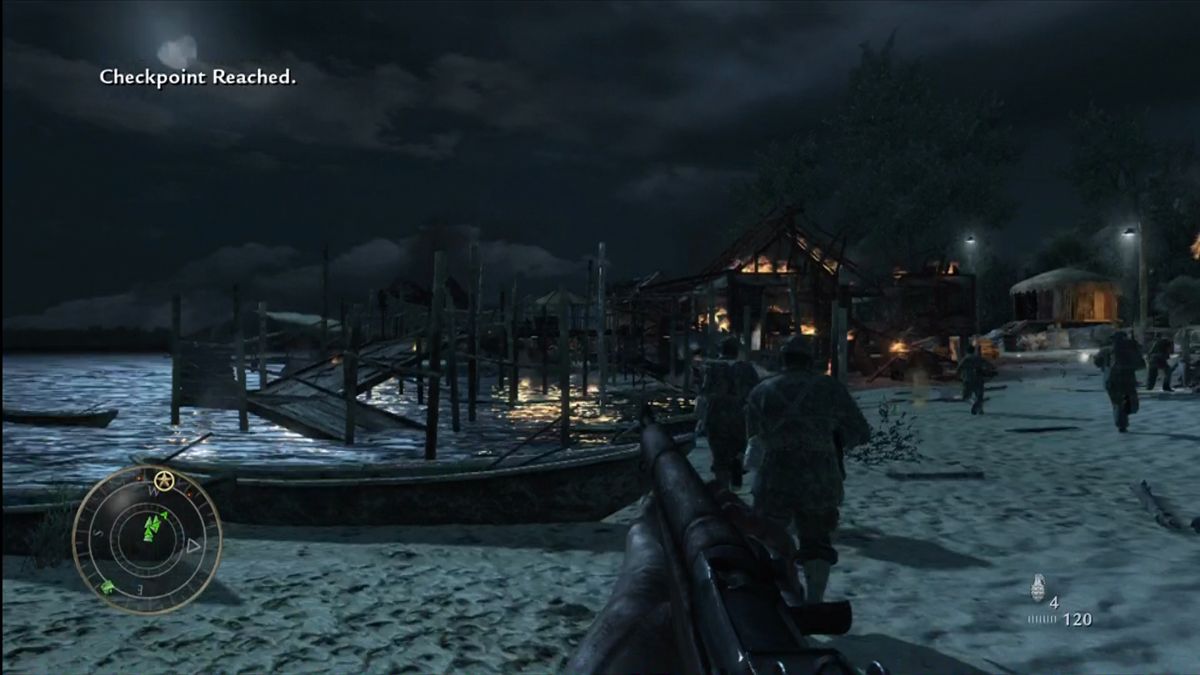 Call of Duty: World at War (Xbox 360) screenshot: Storming the village.