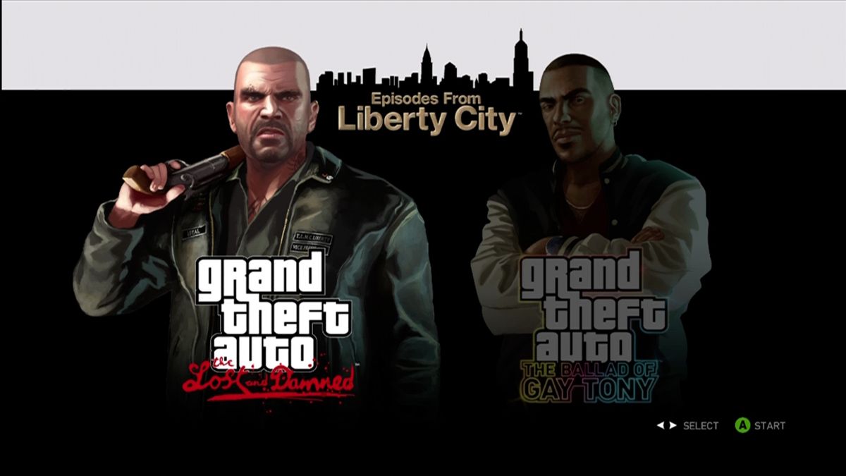 Grand Theft Auto: Episodes from Liberty City (Xbox 360) screenshot: Insert the disc and pick a DLC to play.