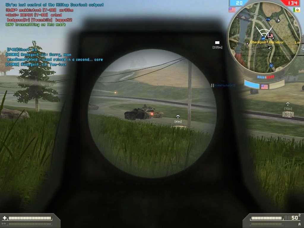 Battlefield 2: Booster Pack - Armored Fury (Windows) screenshot: MEC T-90 armor column is alerted to us when a team mate misses them with a TOW (Tube-launched, Optically-tracked, Wire-guided) shot