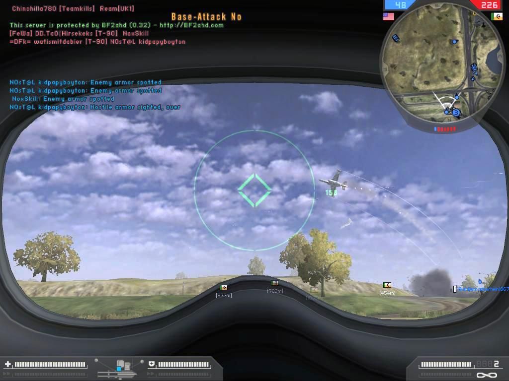 Battlefield 2: Booster Pack - Armored Fury (Windows) screenshot: The MEC bomber jet Sukhoi Su-39 "Frogfoot" just bombed a tank and is popping flares to evade my heat seeking Stinger missile shot.