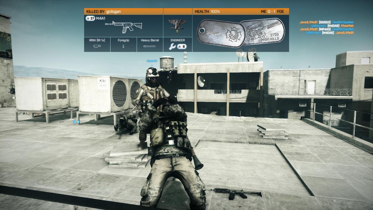 Battlefield 3: Back to Karkand (Windows) screenshot: My killcam shows my killer being knifed by a teammate but they don't see the enemy teammate behind them