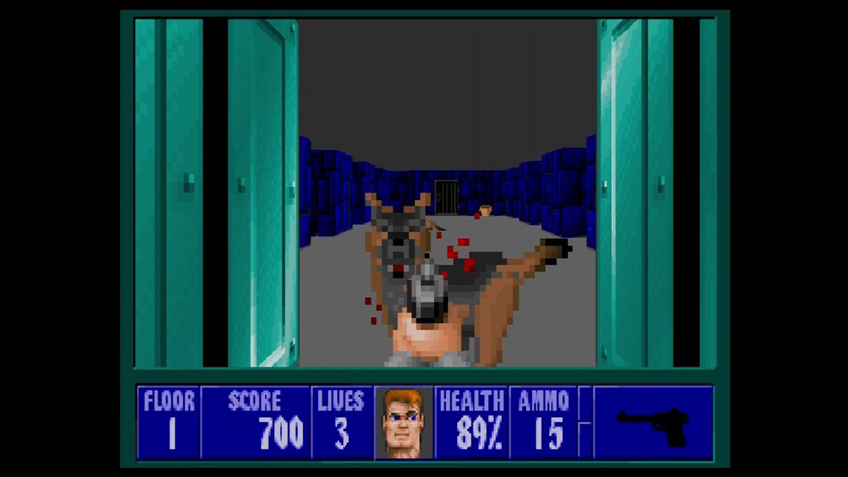 Wolfenstein 3D (Xbox 360) screenshot: No censorship cuts. No Super NES giant rats instead of dogs.