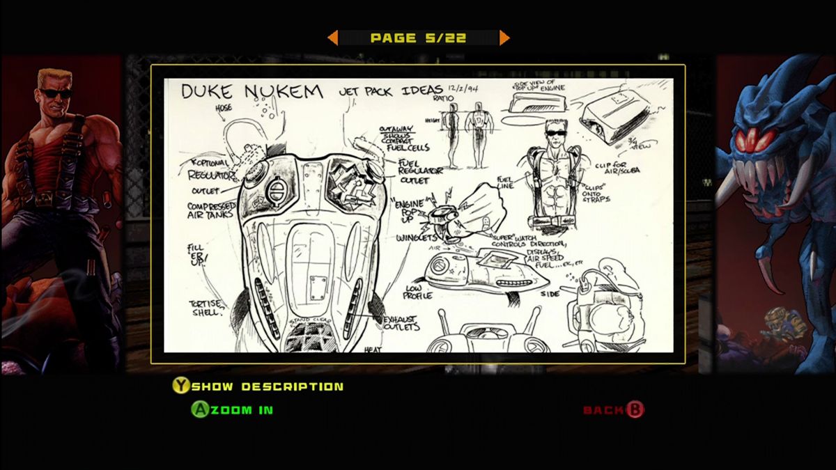 Duke Nukem 3D: Atomic Edition (Xbox 360) screenshot: A gallery of original concept art is included as a bonus.