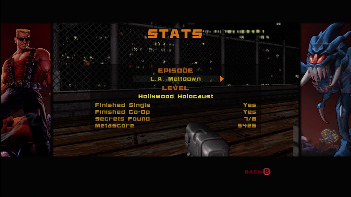 Duke Nukem 3D: Atomic Edition (Xbox 360) screenshot: The port tracks your stats for every level. Completionists rejoice!