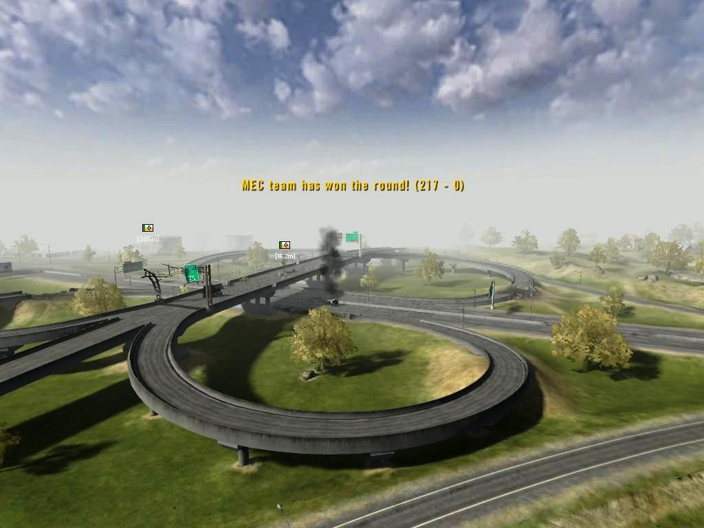 Battlefield 2: Booster Pack - Armored Fury (Windows) screenshot: Battle is over... you get a departing shot of the Interstate clover leaf.
