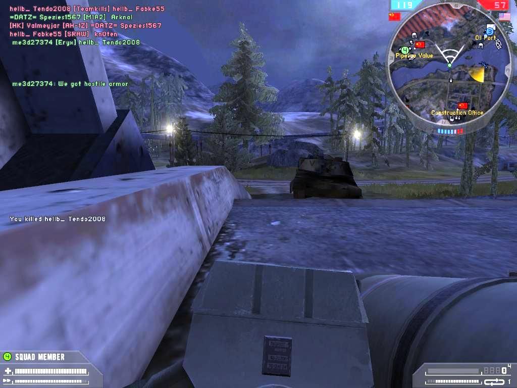 Battlefield 2: Booster Pack - Armored Fury (Windows) screenshot: The M1A2 Abrams didn't notice me prone on the trestle bridge and my PLA SRAW finished him.