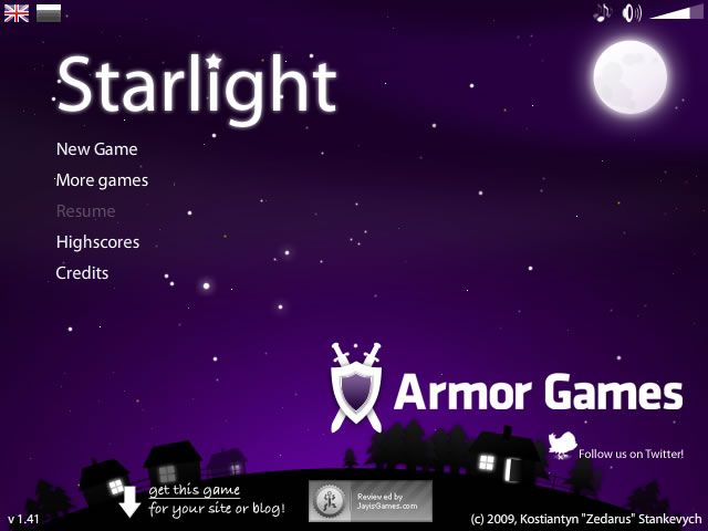 Starlight (Browser) screenshot: Main menu