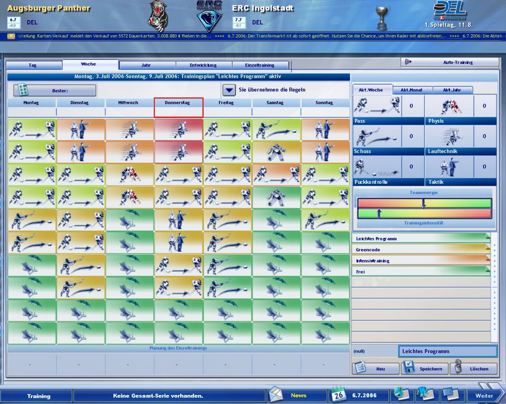 Heimspiel: Eishockeymanager 2007 (Windows) screenshot: Training (demo version)