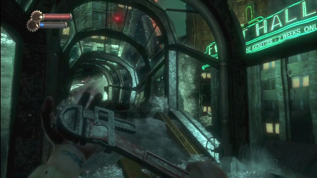 BioShock (Xbox 360) screenshot: We'll need more than a wrench to fix this leak.