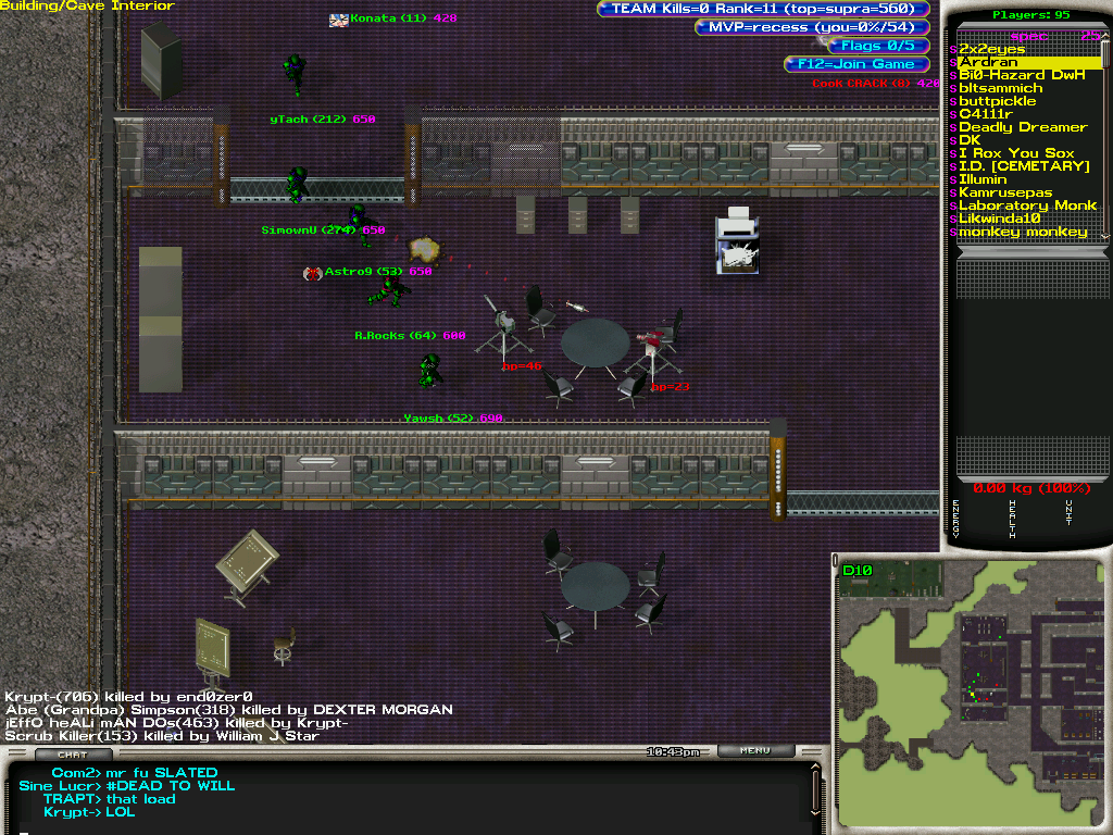 Infantry (Windows) screenshot: Player-placed auto turrets push back an assault