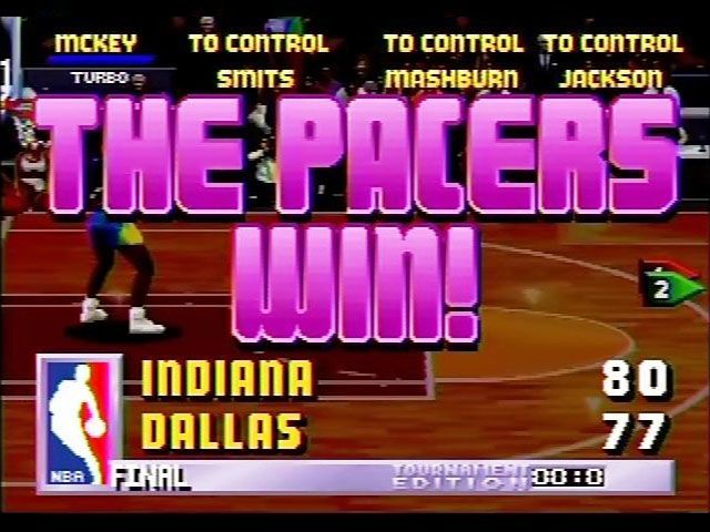 NBA Jam Tournament Edition (SEGA Saturn) screenshot: Pacers over Mavericks