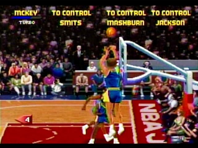 NBA Jam Tournament Edition (SEGA Saturn) screenshot: Shoot 3 from the corner