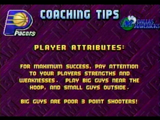 NBA Jam Tournament Edition (SEGA Saturn) screenshot: Coaching tips after at the quarters