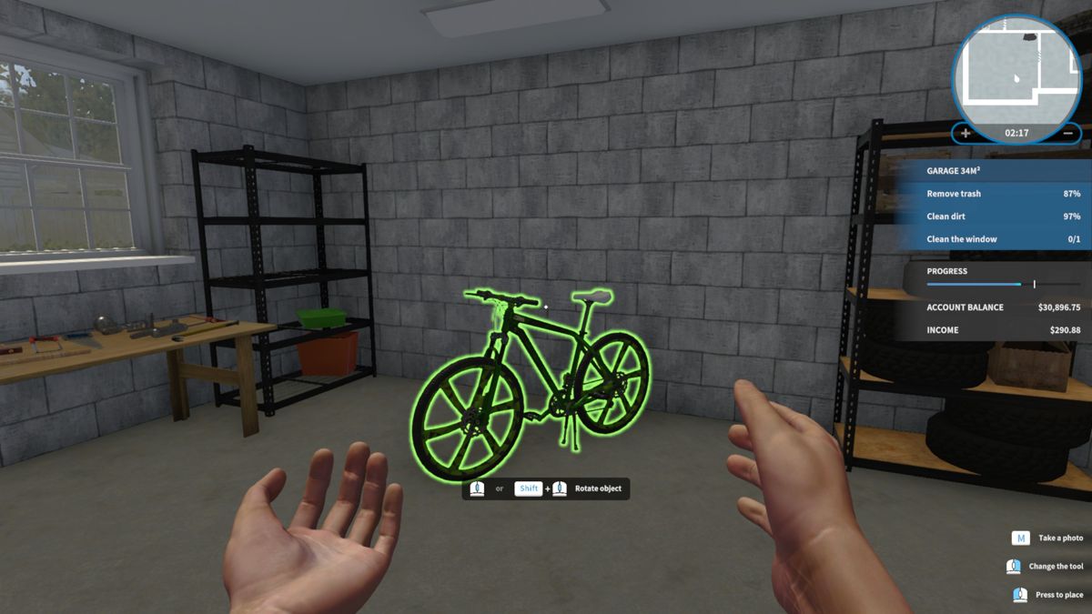 House Flipper (Windows) screenshot: Pick up items to rotate and move them.