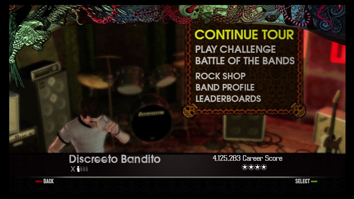 Rock Band 2 (Xbox 360) screenshot: Career mode main menu