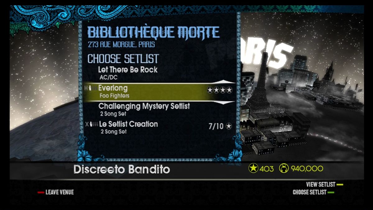 Rock Band 2 (Xbox 360) screenshot: Each venue has a unique set list.