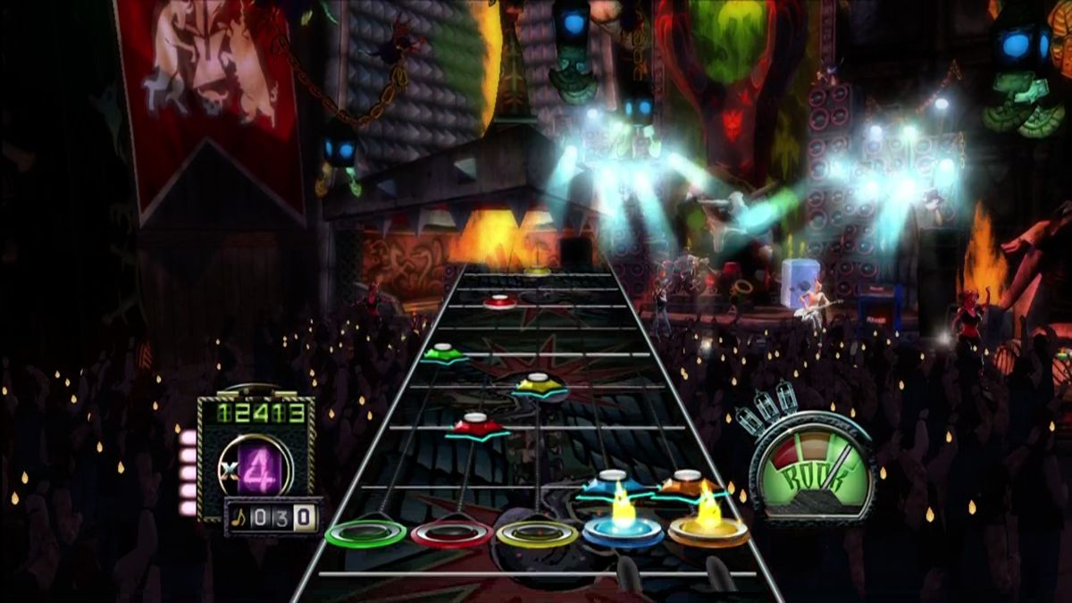 Guitar Hero III: Legends of Rock (Xbox 360) screenshot: Hitting all the star-shaped notes in a section gives "Star Power"