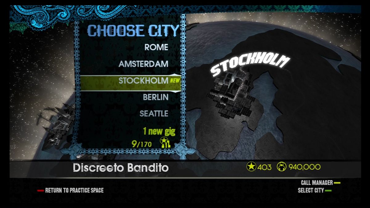 Rock Band 2 (Xbox 360) screenshot: Career mode has you playing gigs around the world and building a fan base.