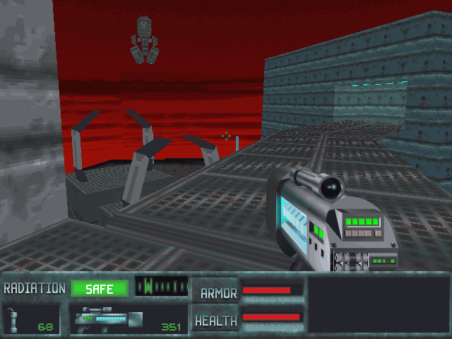 SkyNET (DOS) screenshot: During the last mission, you will encounter flying versions of the Light Tank. More silent than the ground-based one, they can easily surprise you by attacking, unnoticed, from behind.