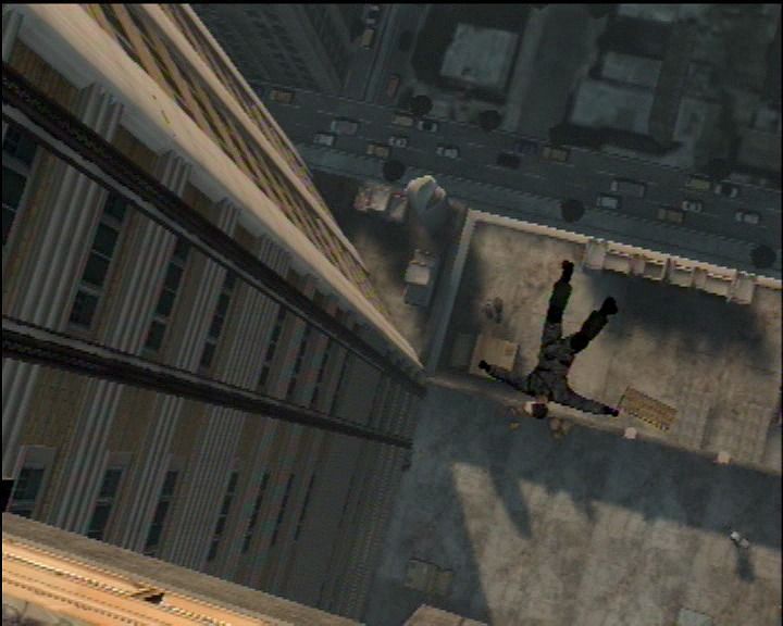 Turning Point: Fall of Liberty (PlayStation 3) screenshot: Throwing an enemy soldier off the building.