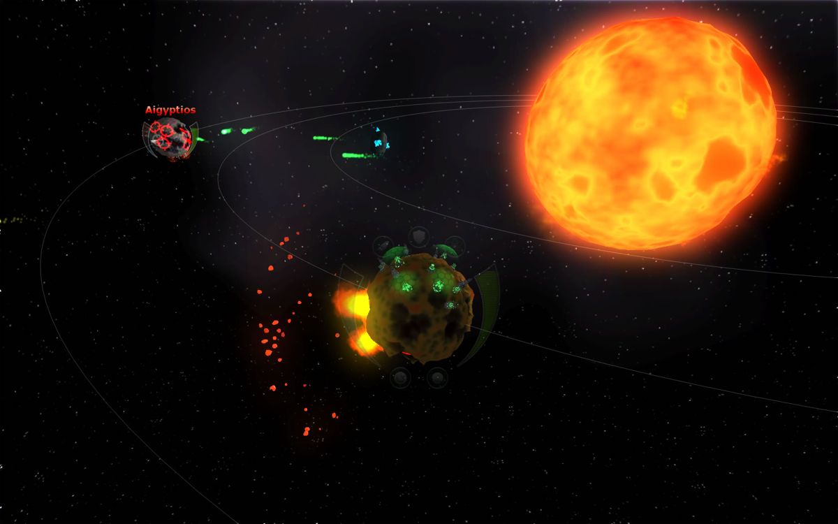 Solar Flare (Windows) screenshot: Sending five plasma bullets towards Aigyptios