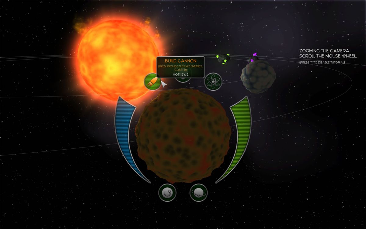 Solar Flare (Windows) screenshot: Selecting the option to build a cannon