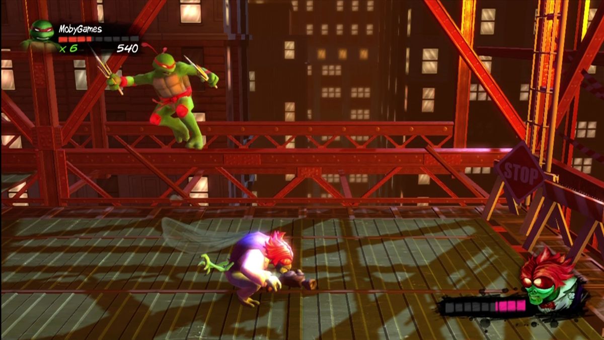Teenage Mutant Ninja Turtles: Turtles in Time Re-Shelled (Xbox 360) screenshot: Fighting Baxter Stockman as a boss.