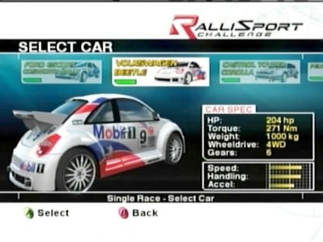 RalliSport Challenge (Xbox) screenshot: Pick a car
