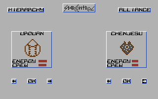 Star Control (Commodore 64) screenshot: Select your ship for a battle
