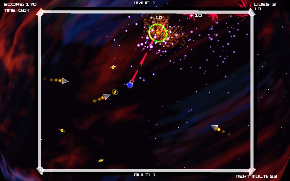 Bullet Candy Perfect (Windows) screenshot: I'm chased by some harmless ships.