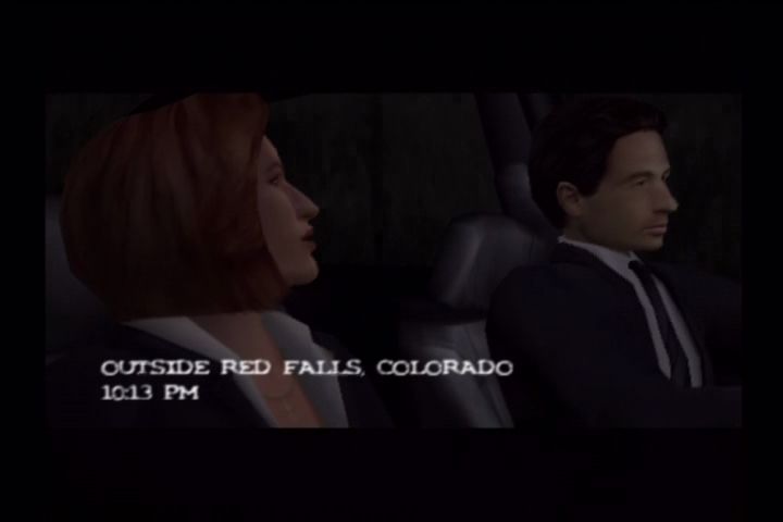 The X-Files: Resist or Serve (PlayStation 2) screenshot: Location text sets up the story, just like the show.