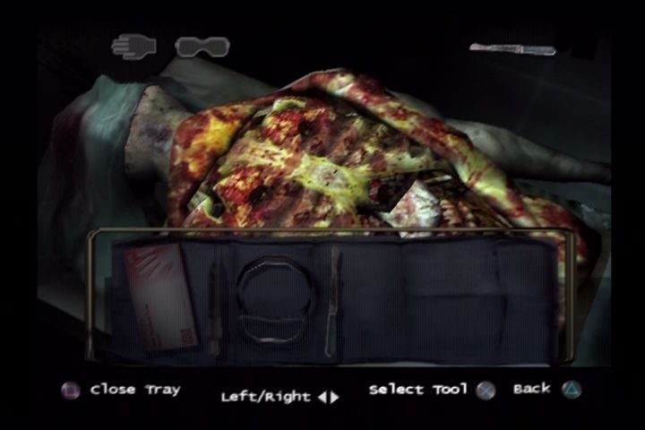 The X-Files: Resist or Serve (PlayStation 2) screenshot: Scully must perform an autopsy to find the infection.