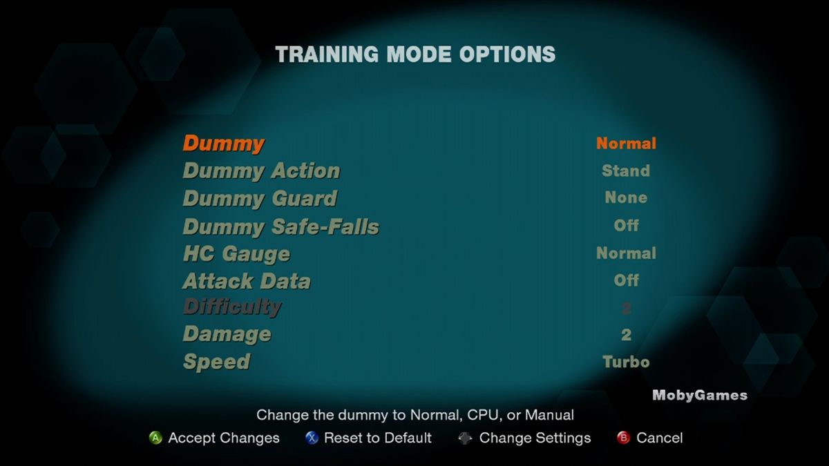 Marvel vs. Capcom 2: New Age Of Heroes (Xbox 360) screenshot: Rounded set of AI options for your training partner.