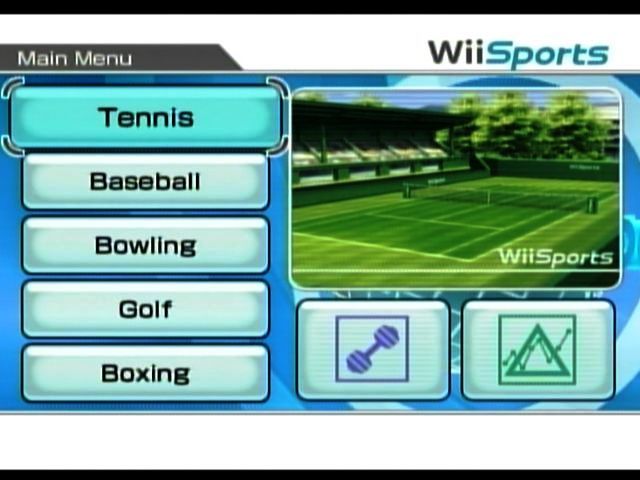 Wii Sports (Wii) screenshot: Main Menu 5 Sports, Practice, and Fitness