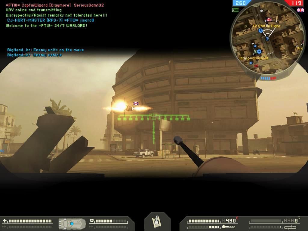 Battlefield 2: Special Forces (Windows) screenshot: Warlord-APC TOW shot on TV station flag point