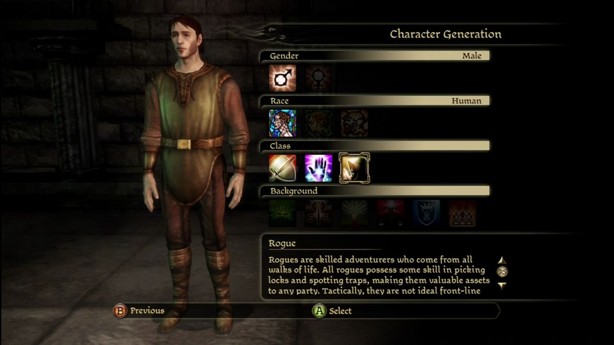 Dragon Age: Origins (Xbox 360) screenshot: Selecting your character's background.
