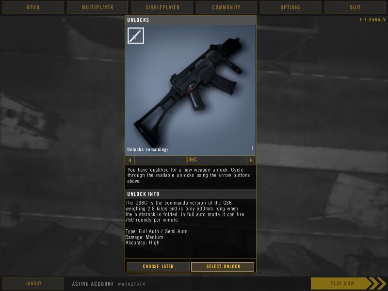Battlefield 2 (Windows) screenshot: Rank up unlocks G36C
