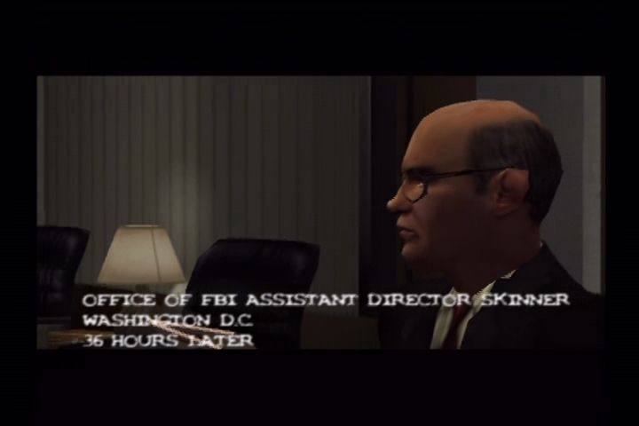 The X-Files: Resist or Serve (PlayStation 2) screenshot: Start of the second episode. Skinner gives a debrief and the mystery deepens.