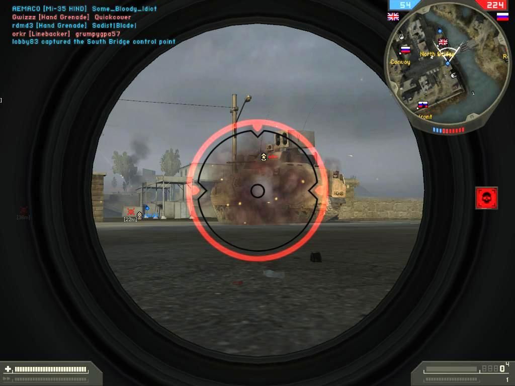 Battlefield 2: Special Forces (Windows) screenshot: Ghost Town-SRAW hit on Anti-Air destroys it!