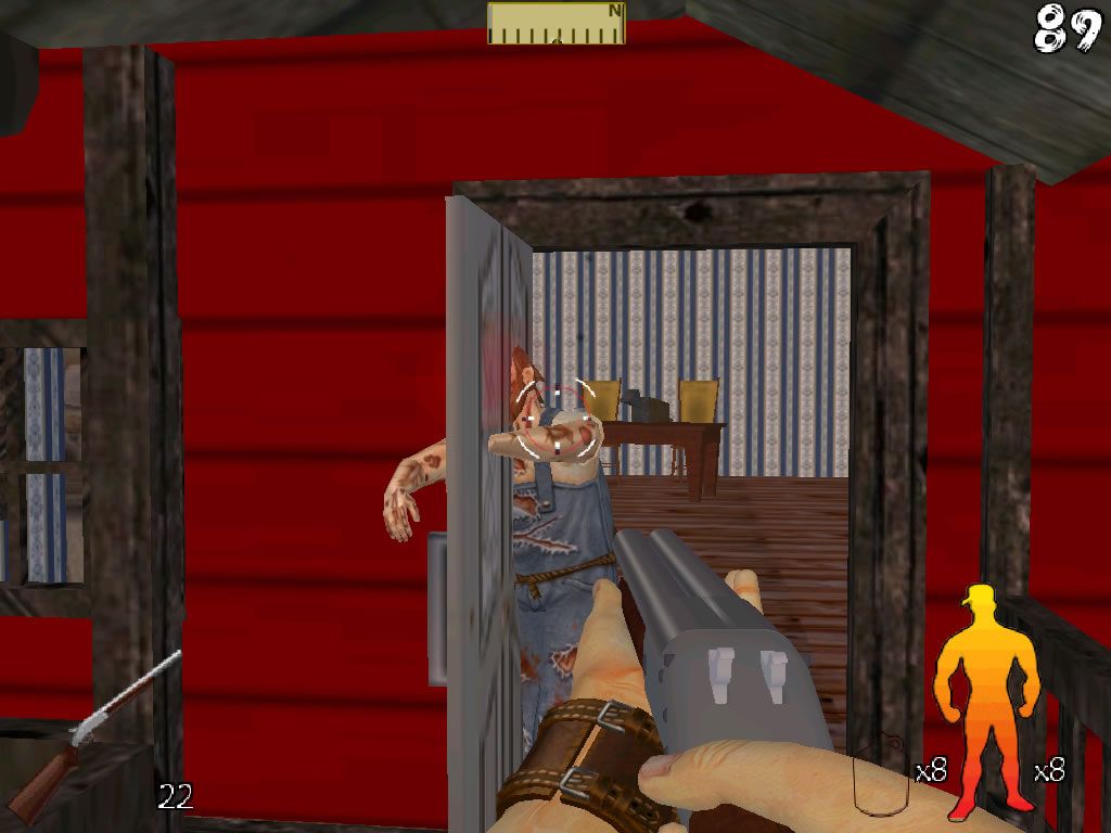 Country Justice: Revenge of the Rednecks (Windows) screenshot: This door comes with a push-through zombie.
