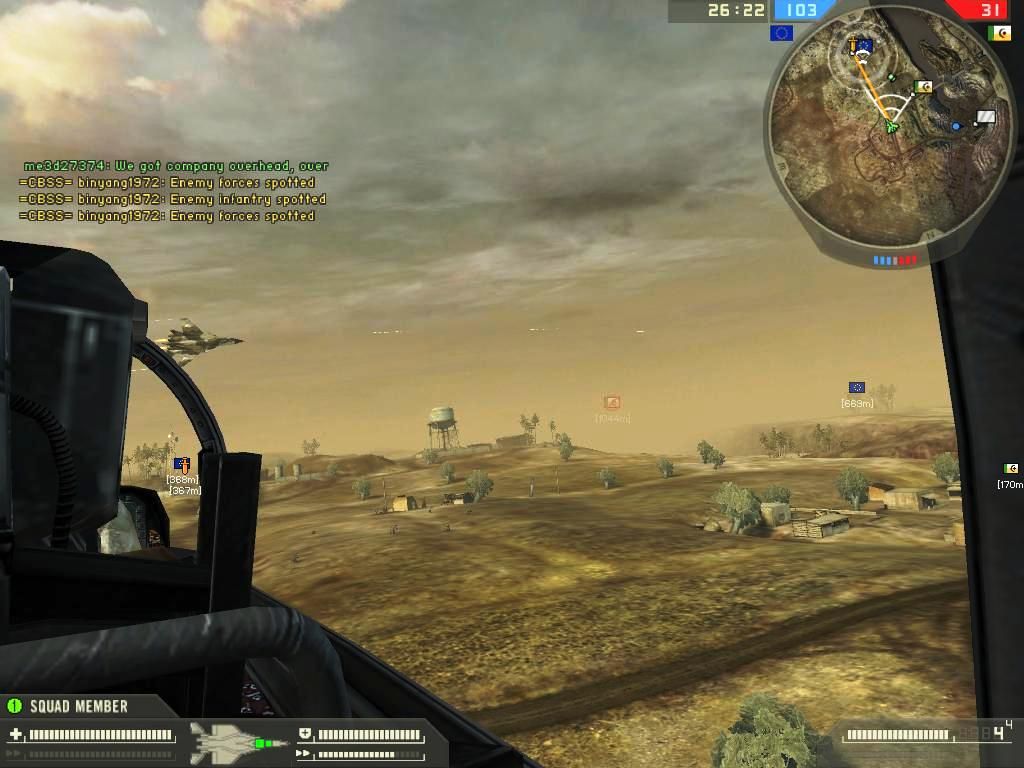 Battlefield 2: Booster Pack - Euro Force (Windows) screenshot: TarabaQuarry-Team mate F15 pilot gets into turning fight with MEC Mig-29 as he screams by our nose