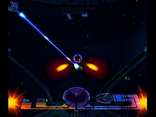 Star Trek: Invasion (PlayStation) screenshot: Our wingman phasers another.